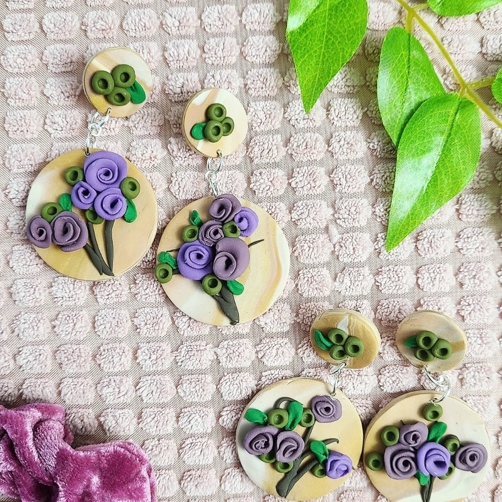 Floral handmade rose polymer clay earrings